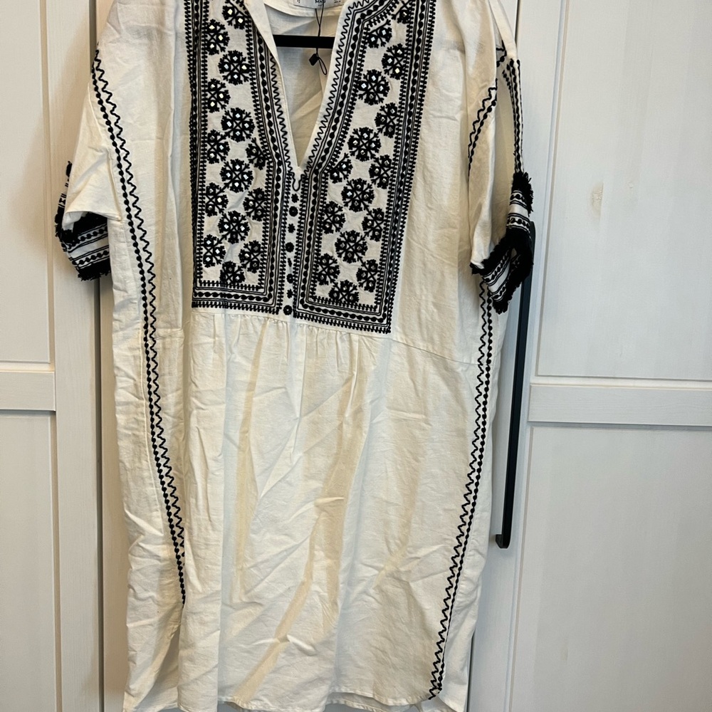 Mango White and Black Embroidered tunic